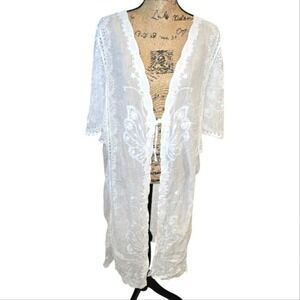 Anthropologie‎ X Kindred White Lace Kimono Cardigan Duster Plus Size 2X New